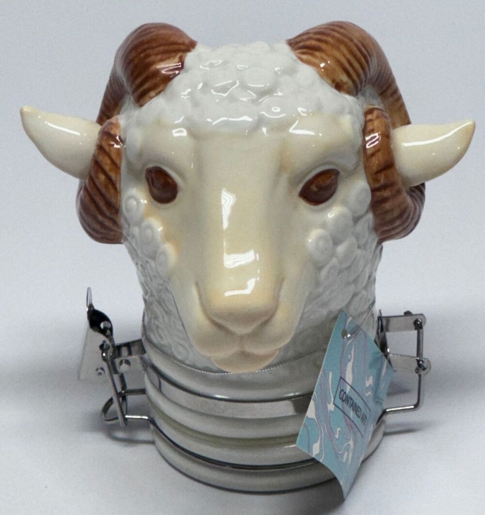 Oddity Anthropomorphic Pagan Ram Storage Stash Porcelain Container Airtight Art